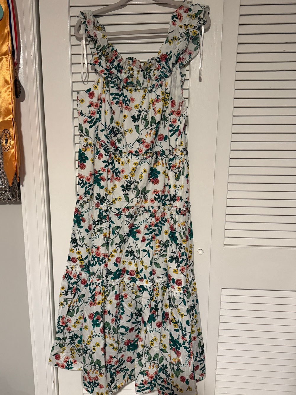 Nautica White Midi Dress with Green, Pink & Yellow Floral Print